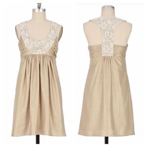 Anthropologie Molly NY gold lace racerback dress
